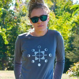 SOLD // Moon Phase & 4 Directions Grey Organic Cotton Long Sleeve